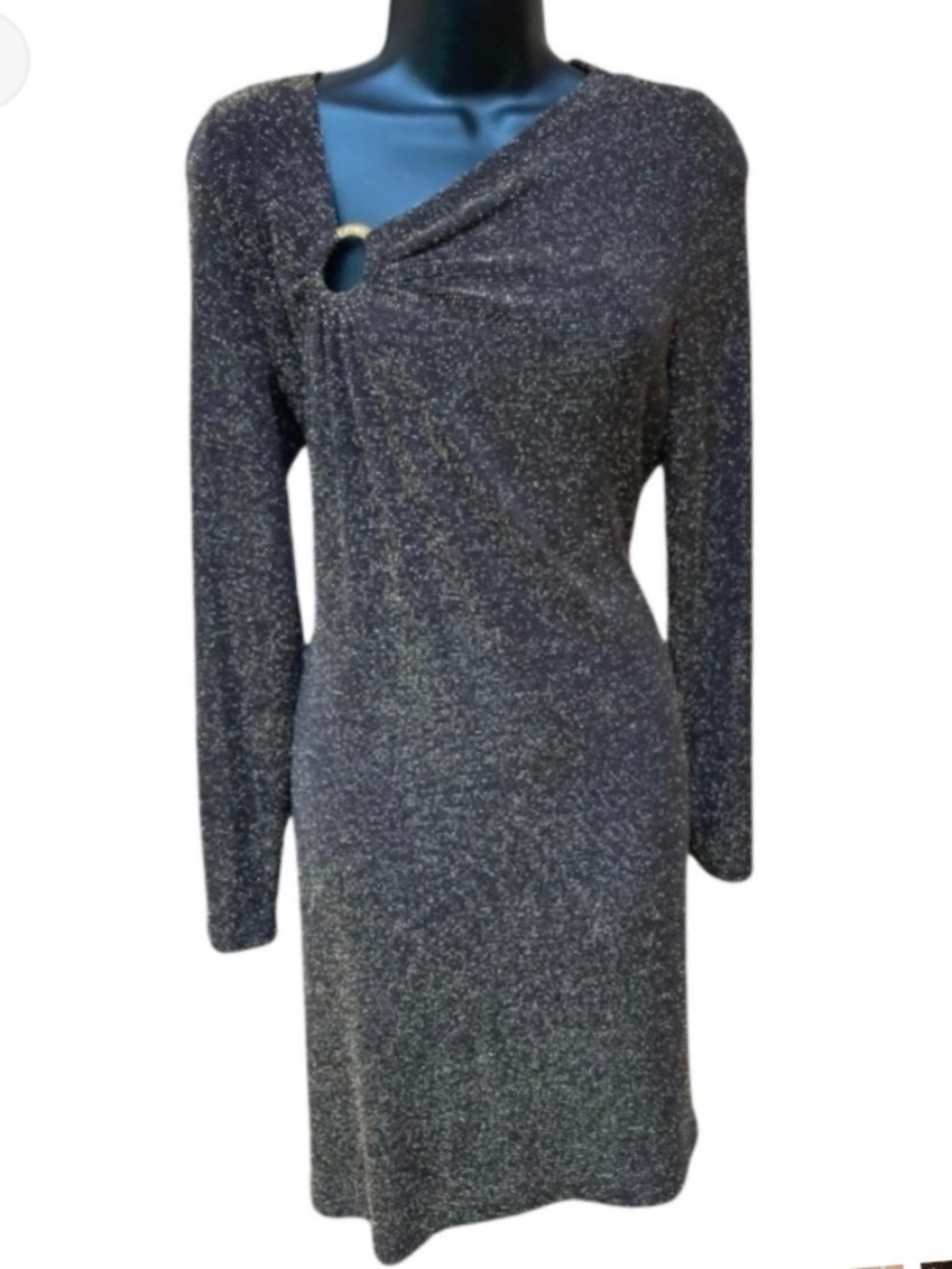 Michael Kors Shimmer Metallic Gold/Black Long Sleeve Dress - Size: Large
